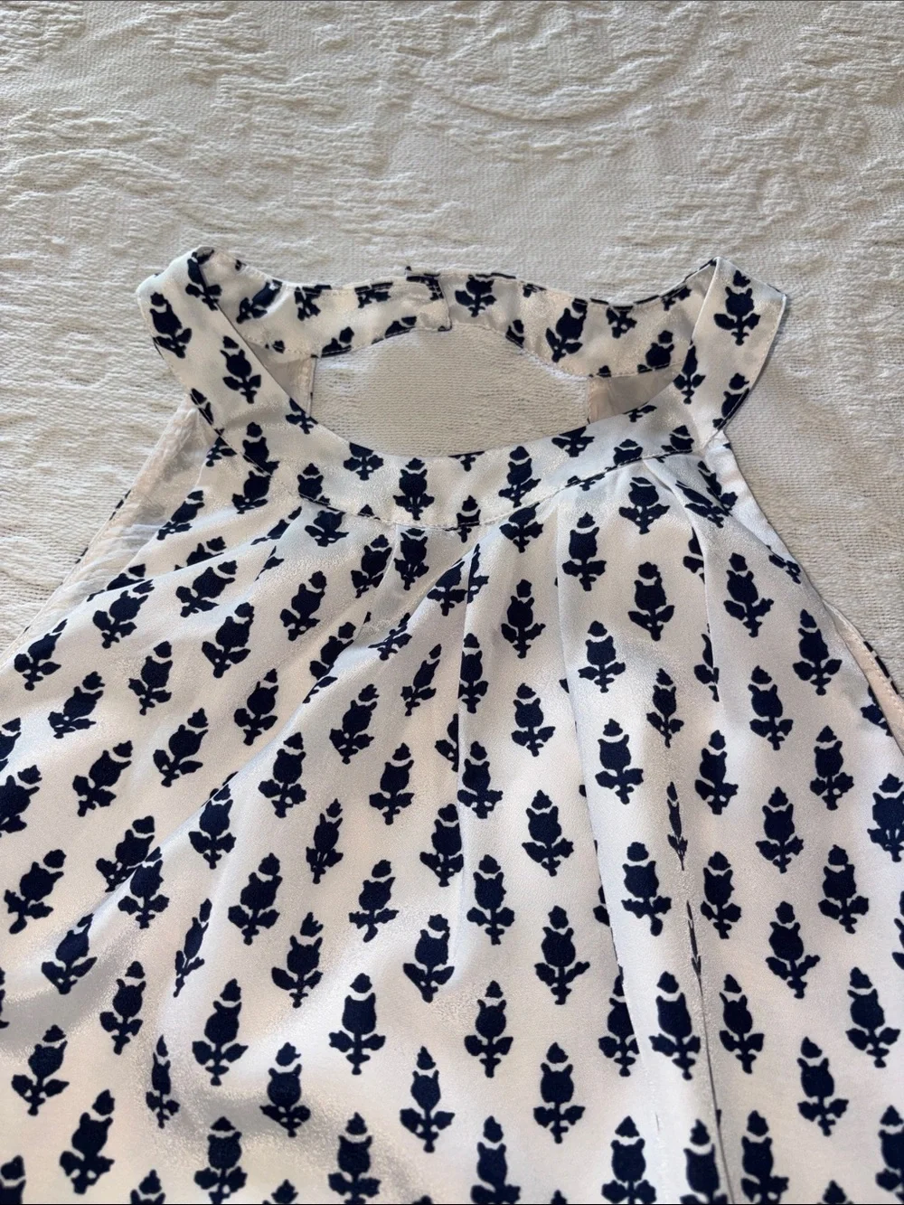 J. Crew Lined Cream Dress with Blue Floral Print EUC 6